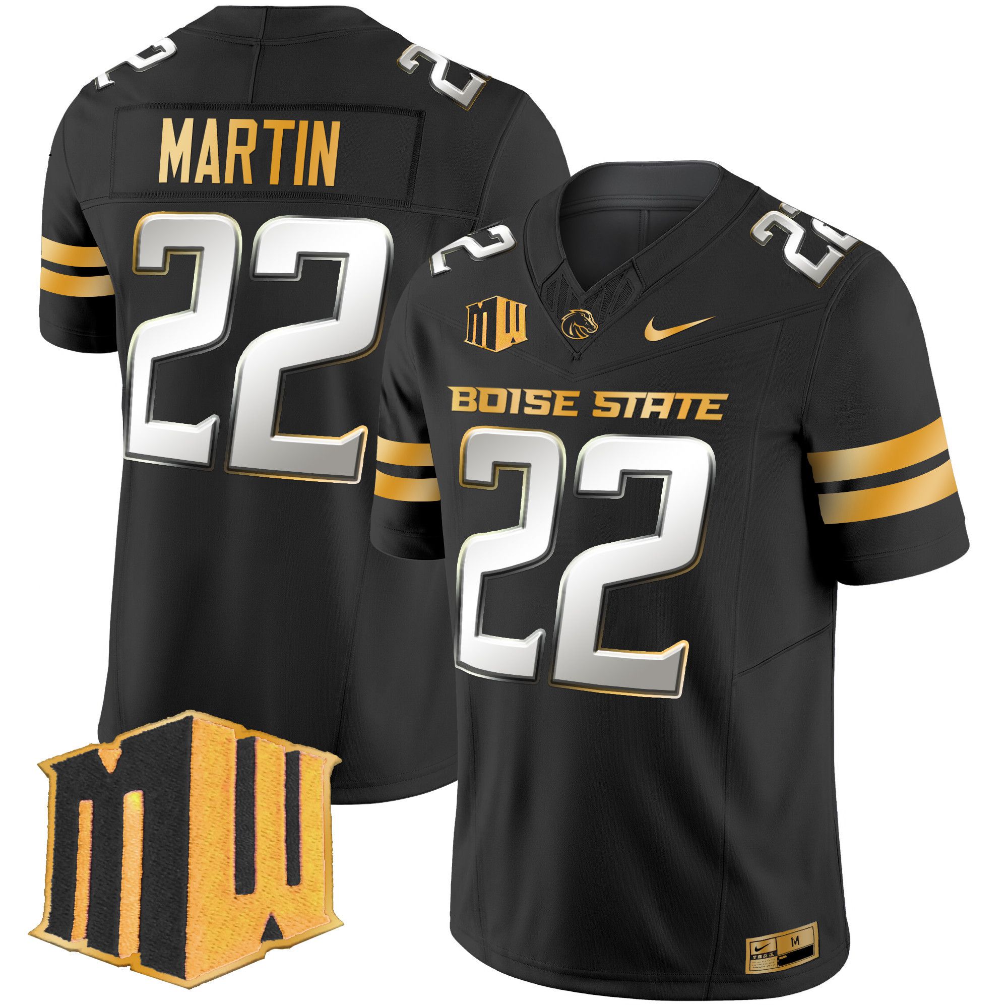 Men Boise State Broncos 22 Martin Black Nike 2024 Gold Vapor Limited NCAA Jersey